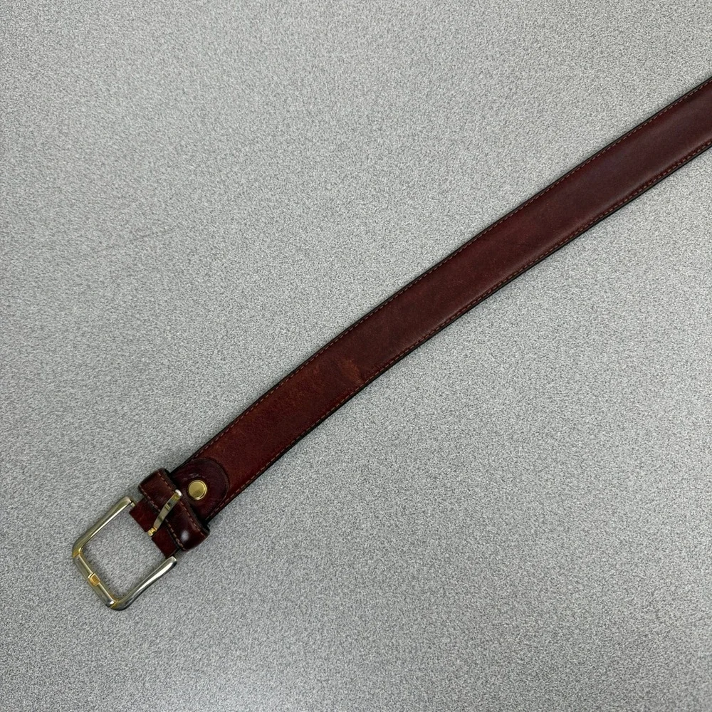 Vera Pelle Belt Mens 30 Brown Leather Stitched Edge Single Prong Buckle Casual